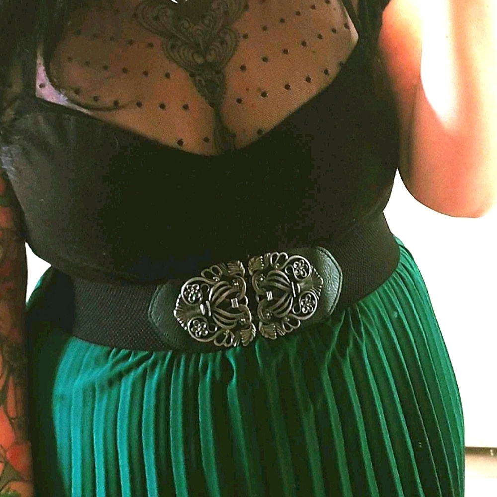 Black floral buckle corset boho elastic wide waist goth party dress belt - Picture 14 of 16